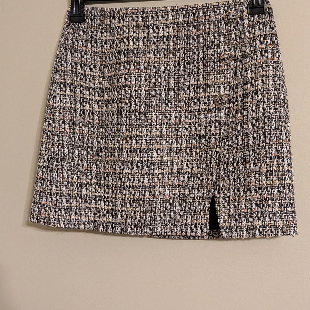 Gianni Bini Tweed Skirt - Black, White, and Tan